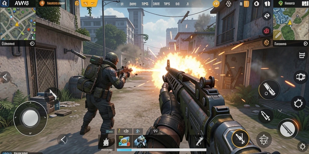 Screenshot gameplay AW8 menampilkan aksi seru dalam pertempuran TPS.