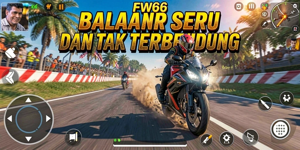 Tampilan gameplay FW66 yang menegangkan di trek balap motor.