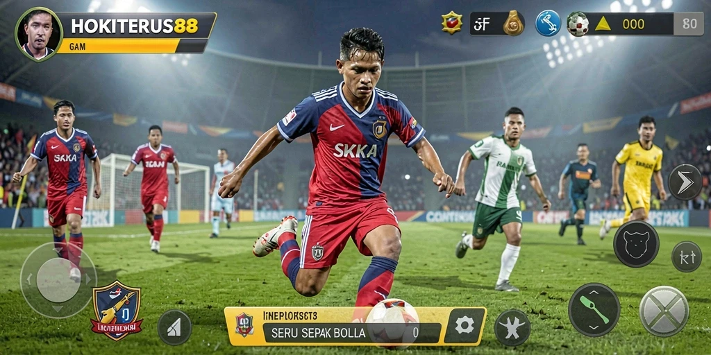 Tampilan gameplay HOKITERUS88 yang menegangkan dalam pertandingan sepak bola.