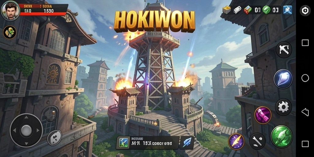 Tampilan gameplay HOKIWON yang menarik dan menegangkan dalam gaya Tower Defense.