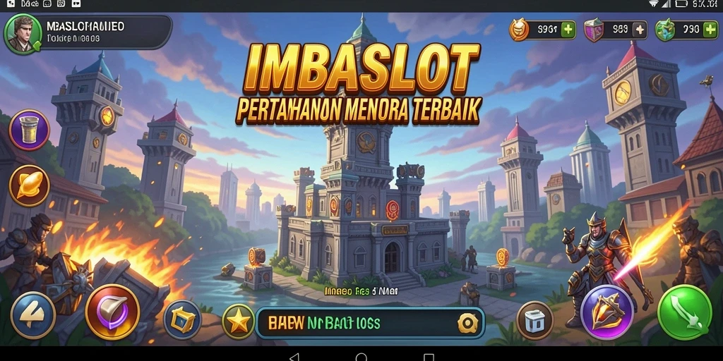 Tampilan gameplay IMBASLOT dengan pertahanan menara yang strategis.