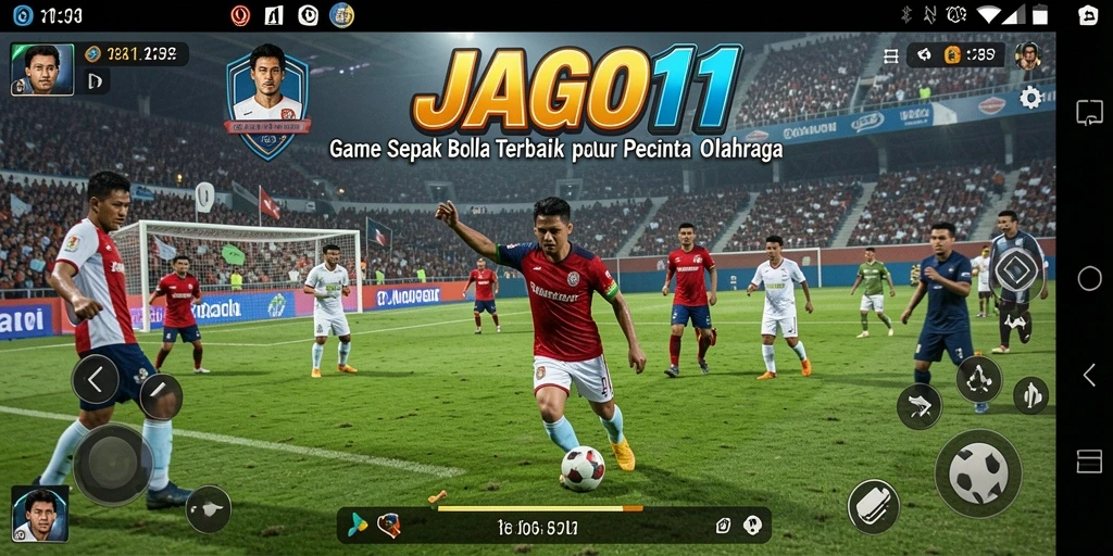 Tampilan gameplay JAGO11 yang menampilkan aksi seru sepak bola.