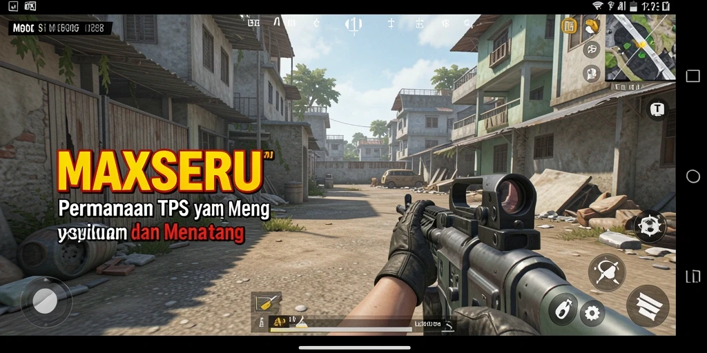 Screenshot gameplay MAXSERU menampilkan aksi seru dalam pertempuran TPS.