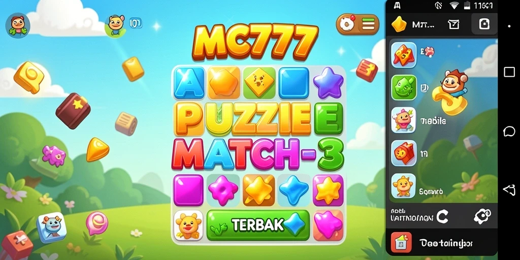Tampilan gameplay seru dari MC777 dengan berbagai objek berwarna.