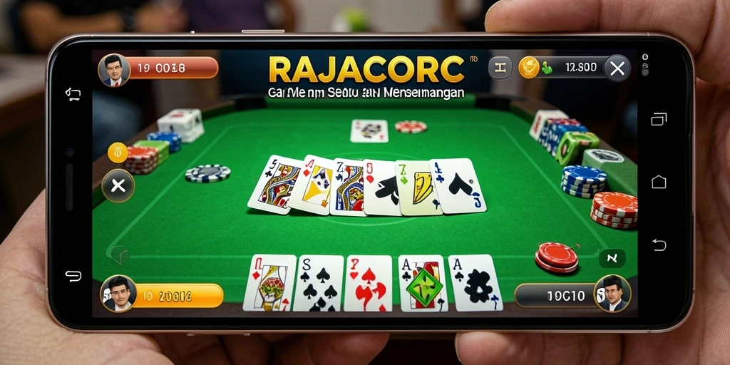 Screenshot utama RAJACORC menunjukkan gameplay Gaple yang seru.