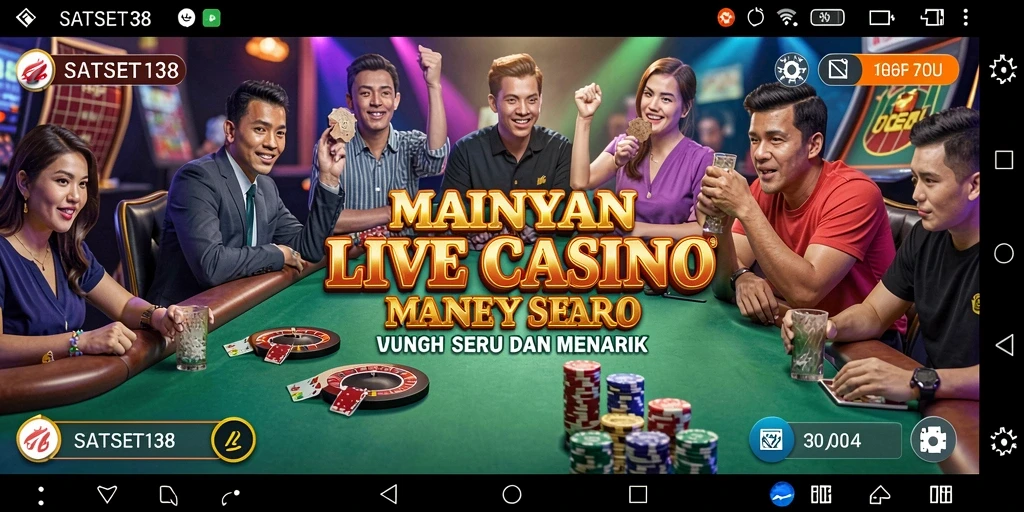Screenshot gameplay SATSET138 menampilkan dealer langsung dan suasana kasino yang mendebarkan.